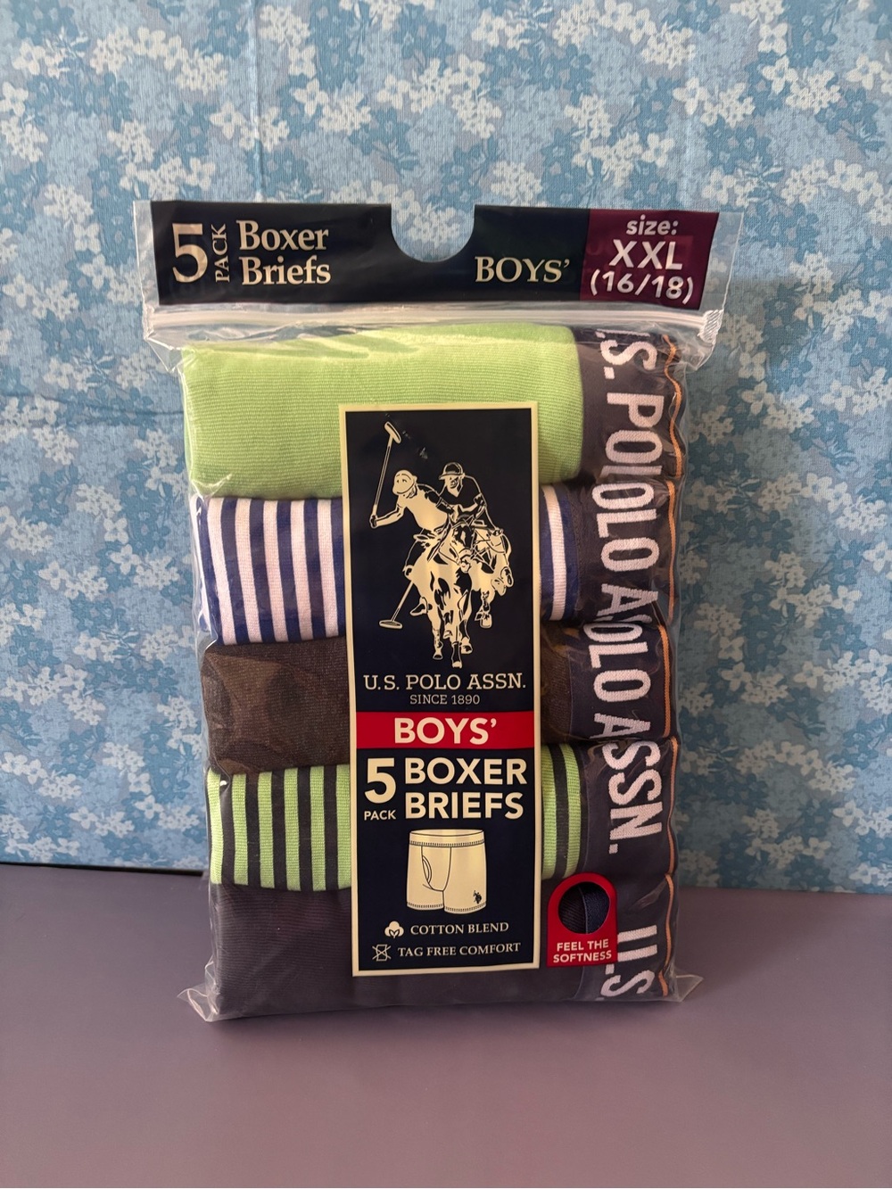 U.S. Polo Assn. Boys' 5-Pack Boxer Briefs - Lime Green, Navy, Gray, Striped